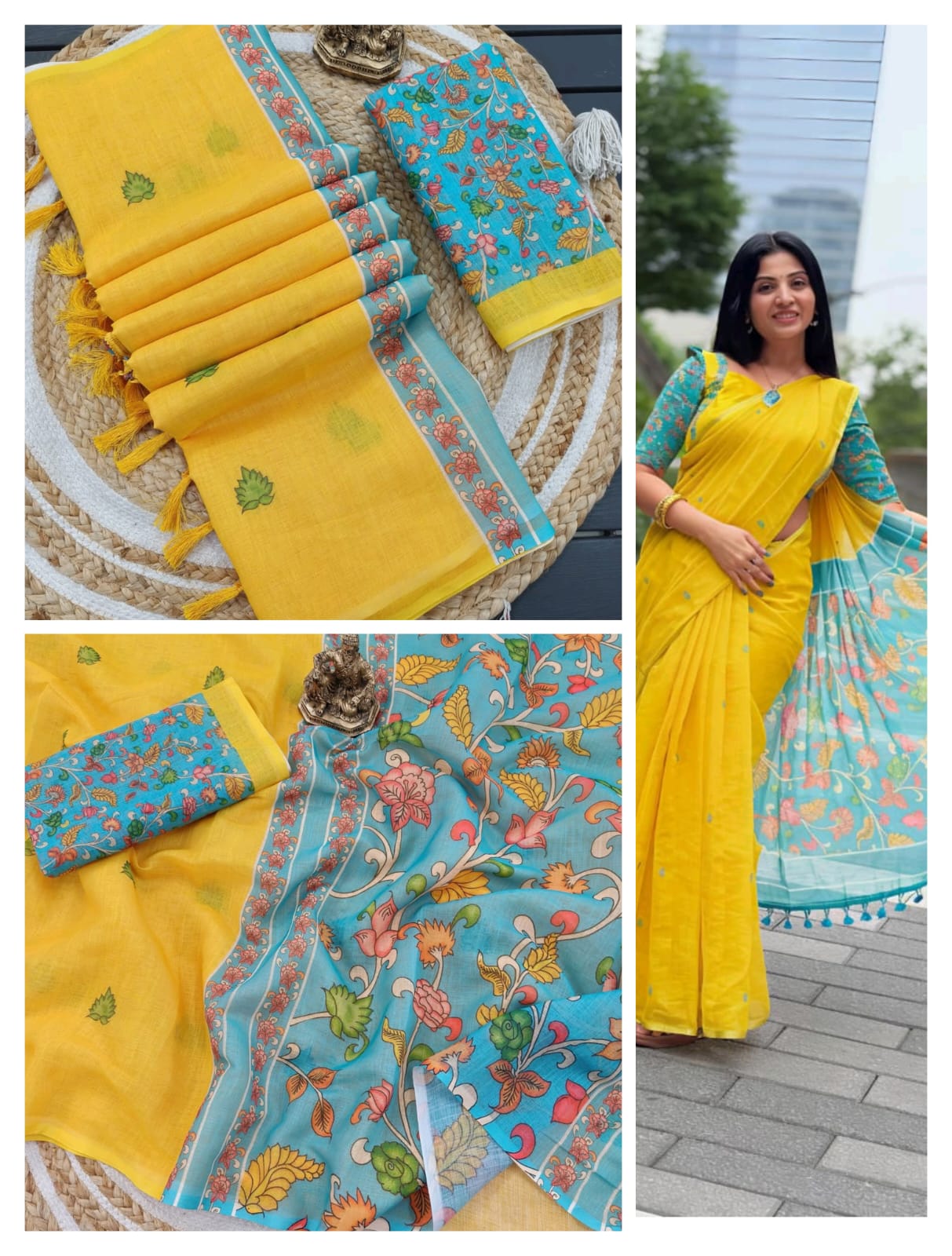 Fancy with yellow kalamkari Saree