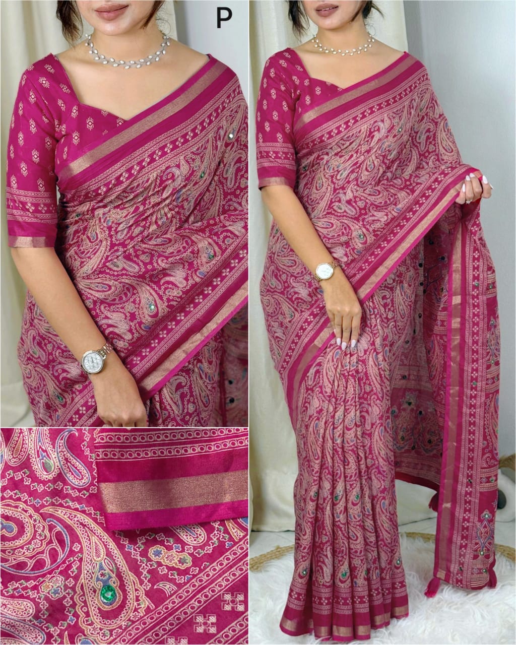 AJRAKH KALAMKARI COTTON BLEND SAREE