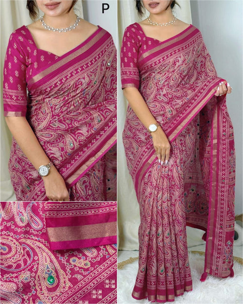 AJRAKH KALAMKARI COTTON BLEND SAREE