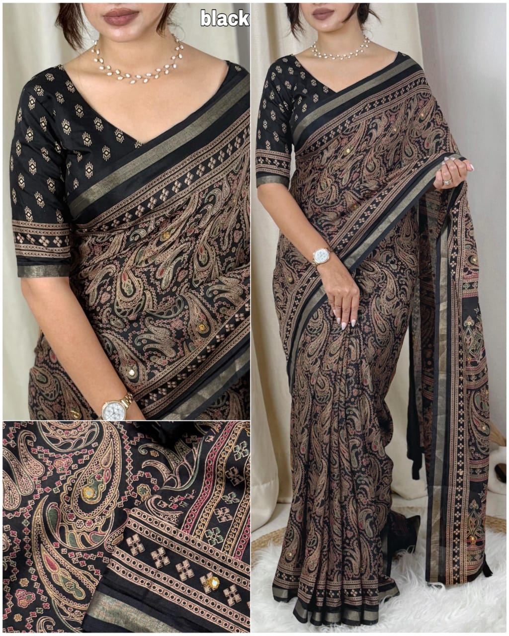 AJRAKH KALAMKARI COTTON BLEND SAREE