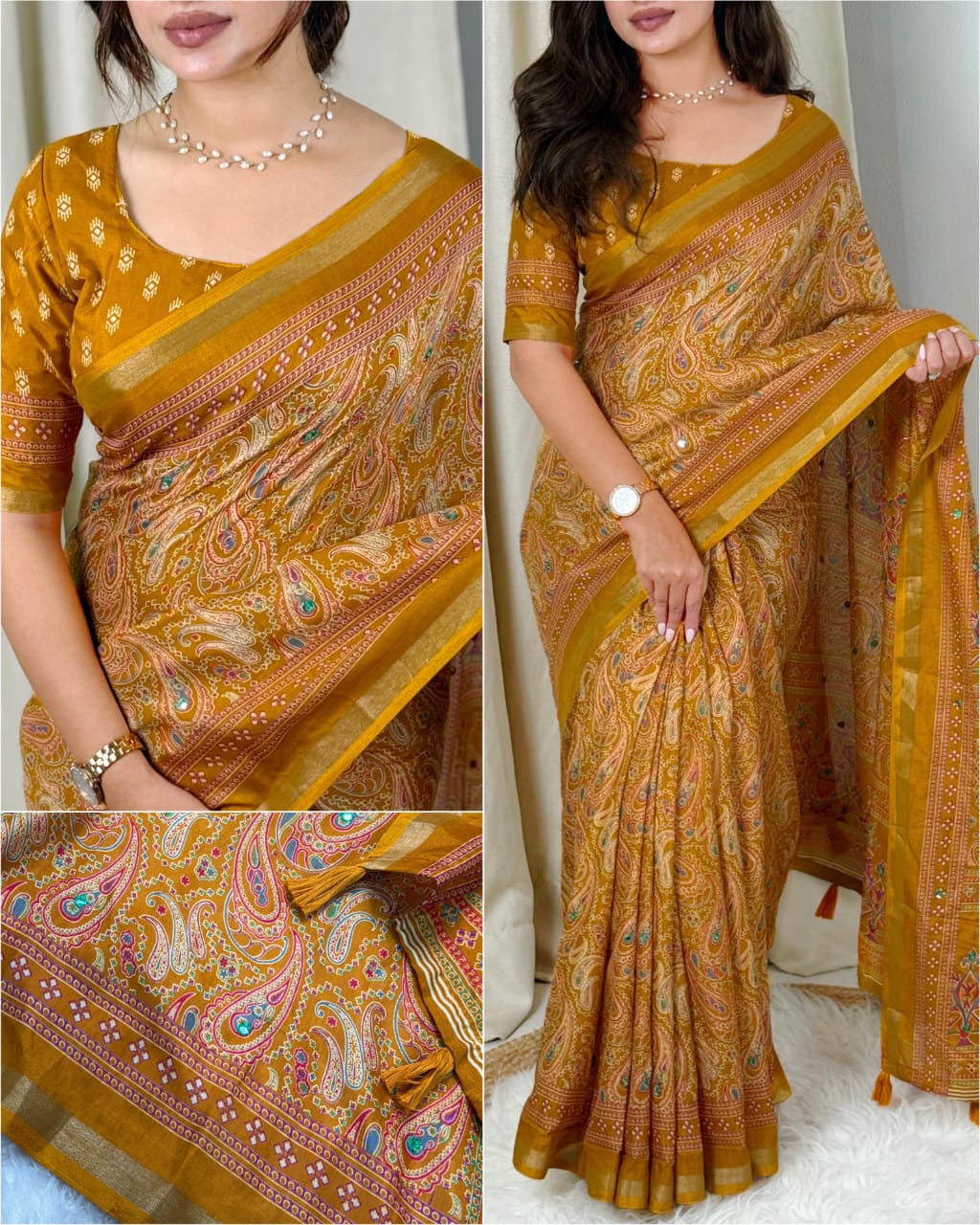 AJRAKH KALAMKARI COTTON BLEND SAREE