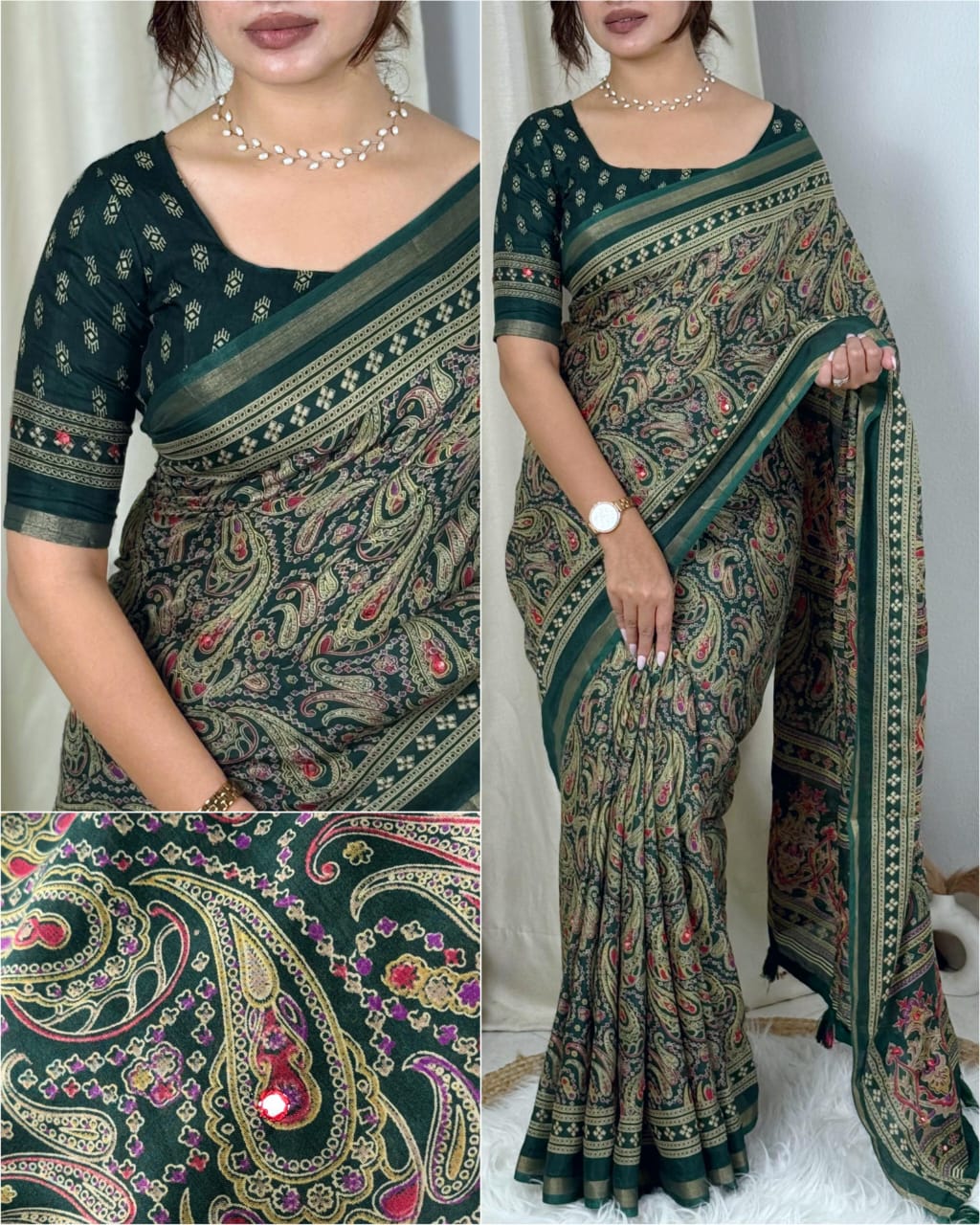 AJRAKH KALAMKARI COTTON BLEND SAREE