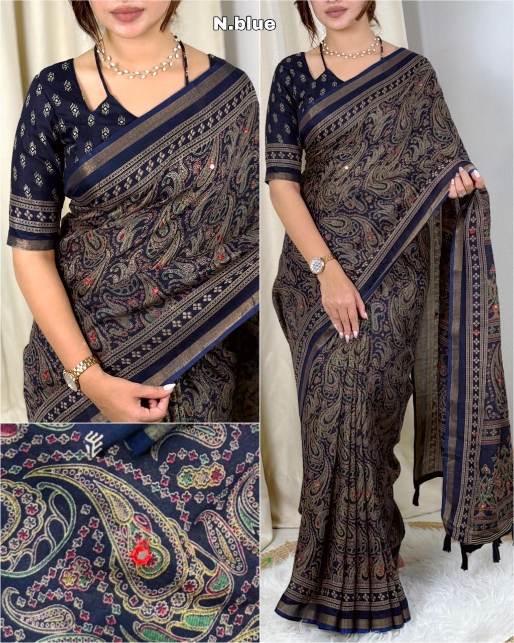 AJRAKH KALAMKARI COTTON BLEND SAREE